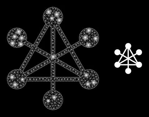 Network Nodes Icon - Polygonal Mesh with Light Spots Stock Illustration