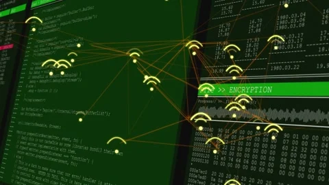 Network nodes pulsing and clustering during technology opening, forming mesh Stock Footage 332522872