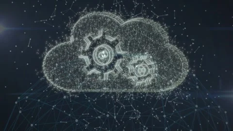 Network nodes racing inward coalescing into cloud representing computing with Stock Footage 330339139