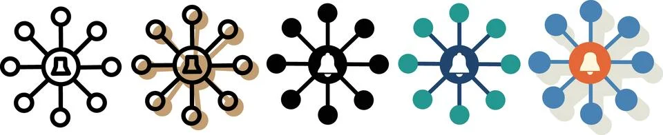 Network notification bell icon set collection Stock Illustration