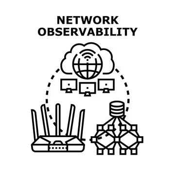 Network observability concept with cloud and data infrastructure Stock Illustration