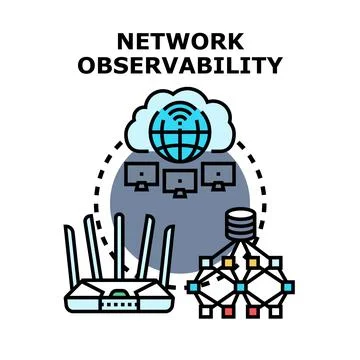 Network observability concept with cloud and data infrastructure イラスト素材