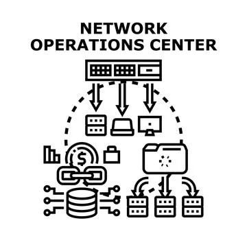 Network operations center managing connected devices and data flow 스톡 일러스트