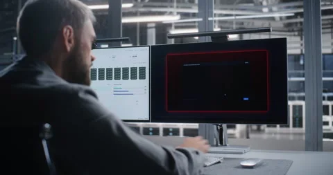 Network Operations Engineer Responds to DDoS Attack Across Data Center Stock Footage 344966656