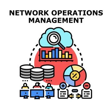 Network operations management concept illustrating data analysis and team c.. Stock Illustration