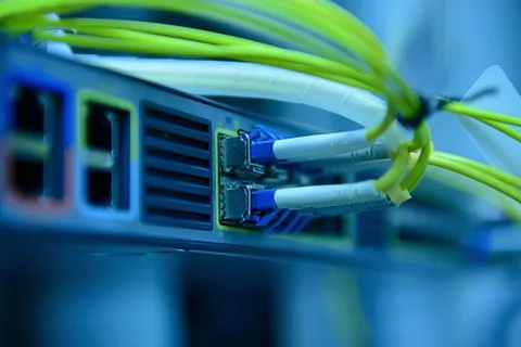 Network optical fiber cables and hub Stock Illustration