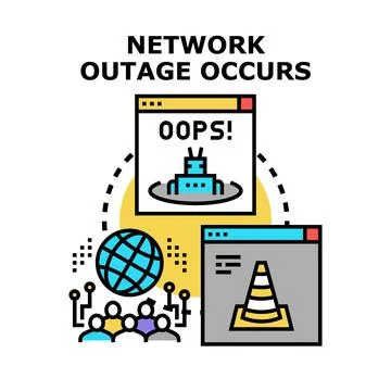 Network outage occurs causing system downtime and connection problems Stock Illustration