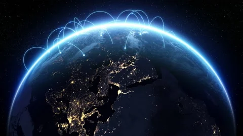 Network Over the Earth Growing. Blue Digital Lines Moving Around the World 動画素材 194484080
