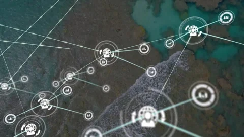 Network overlay pulsing from central hub, extending lines and nodes, visualizing Stock Footage 330396759