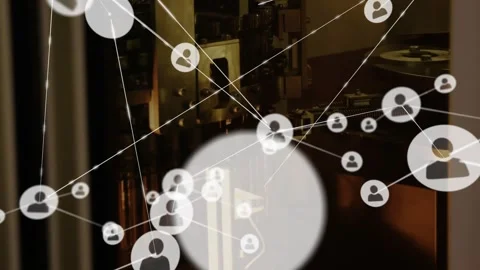 Network overlaying amber machine, initial node appearing and linking user nodes Vídeo Stock 330547157