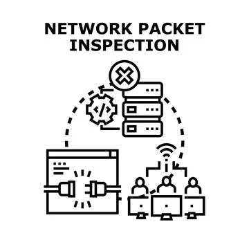 Network packet inspection analyzing connection security concept Illustrazione stock