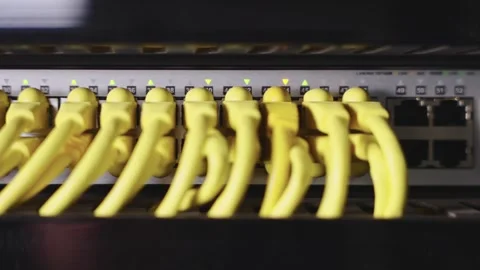 Network panel, switch and cable in data center Stock Footage 286814853