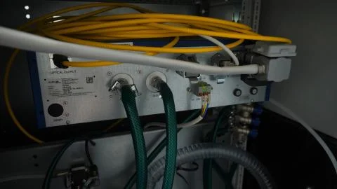Network panel, switch and cable in data center Stock Photos
