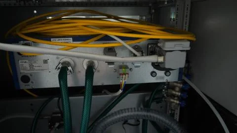 Network panel, switch and cable in data center Stock Photos