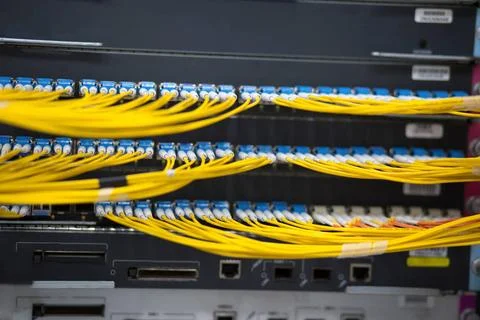  Network panel, switch and cable in data center Network server room router... Stock Photos