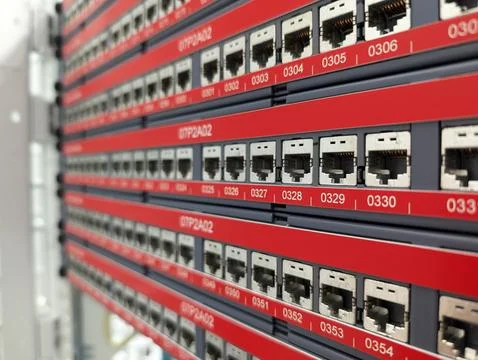 Network Patch Panel Ports in Data Center Stock Photos