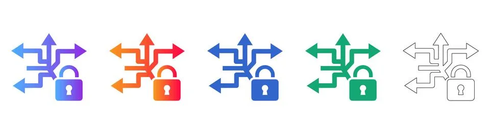 Network Path Unlocking Icons Set 库存插图