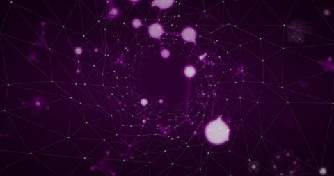 Network pattern animating across purple backdrop, featuring white nodes and Stock Footage 308069596