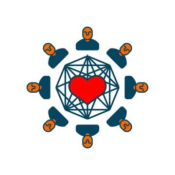 Network of people connected around a central heart. Symbolizes relationship.. Stock Illustration
