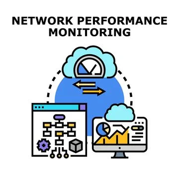 Network performance monitoring system evaluating data flow and analytics イラスト素材