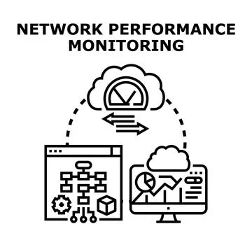 Network performance monitoring system evaluating data flow and analytics Illustrazione stock