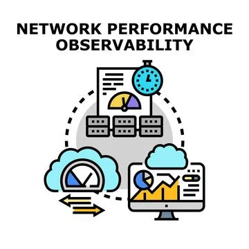 Network performance observability monitoring data analytics concept 스톡 일러스트
