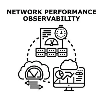 Network performance observability monitoring data analytics concept Stock Illustration