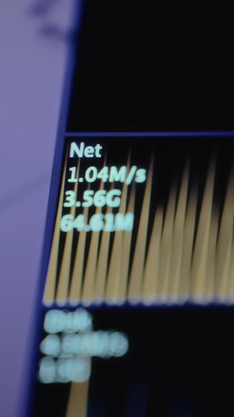 Network performance statistics showing the current data transfer rate Vídeos de archivo 327914441