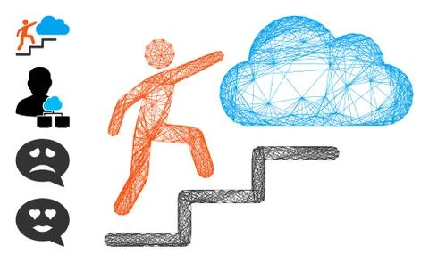 Network Person Steps to Cloud Vector Mesh Stockillustratie