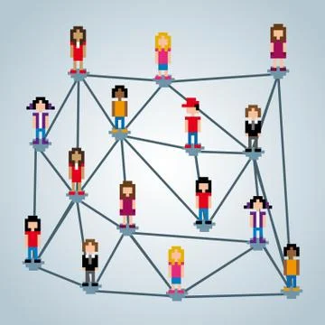 Network pixel design over blue background vector illustration Illustrazione stock