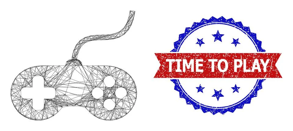 Network Playing Console Mesh and Grunge Bicolor Time to Play Seal Illustrazione stock