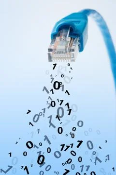 Network plug with falling 1 and 0 Stock Photos