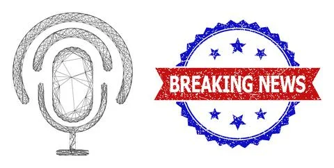 Network Podcast Web Mesh and Textured Bicolor Breaking News Stamp Illustrazione stock