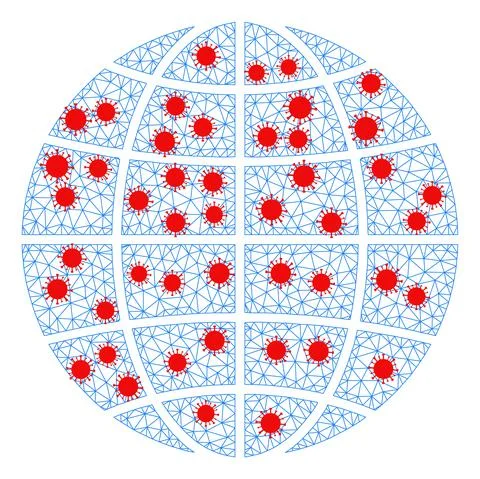 Network Polygonal Globe with Red Covid Elements Illustrazione stock