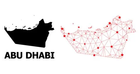 Network Polygonal Map of Abu Dhabi Emirate with Red Stars Stock Illustration