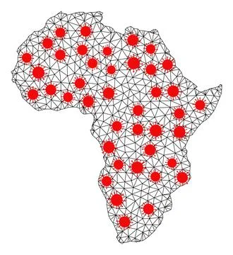 Network Polygonal Map of Africa with Red Coronavirus Nodes 库存插图