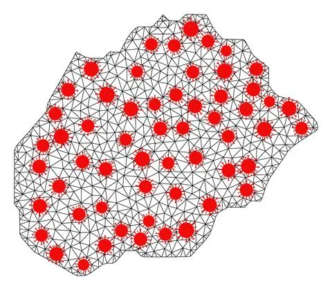 Network Polygonal Map of Alegranza Island with Red Infection Elements Illustrazione stock