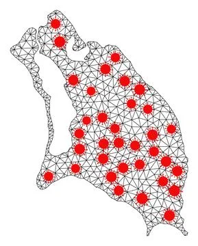 Network Polygonal Map of Barbuda Island with Red Coronavirus Nodes Stock Illustration
