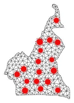 Network Polygonal Map of Cameroon with Red Virus Nodes 库存插图