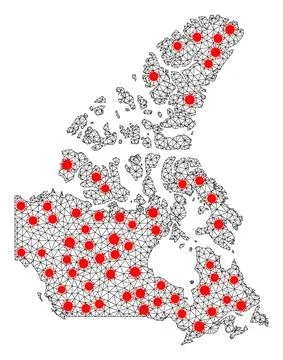 Network Polygonal Map of Canada with Red Covid Elements Stock Illustration