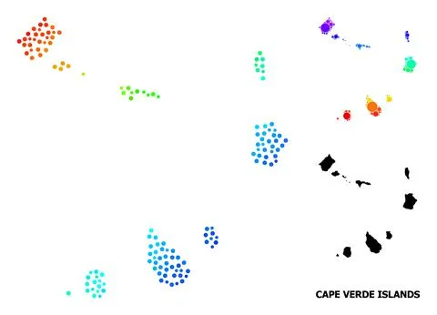 Network Polygonal Map of Cape Verde Islands with Red Stars Illustrazione stock