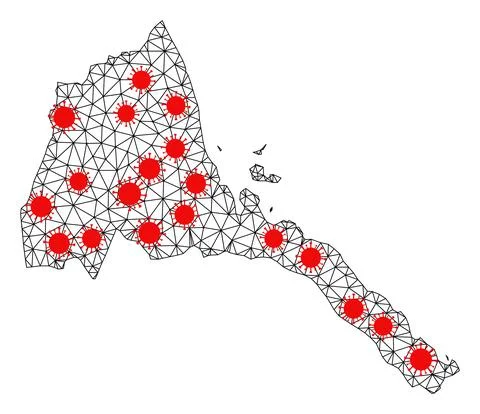 Network Polygonal Map of Eritrea with Red Covid Elements Ilustración de archivo