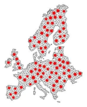 Network Polygonal Map of Euro Union with Red Infectious Elements Ilustración de archivo