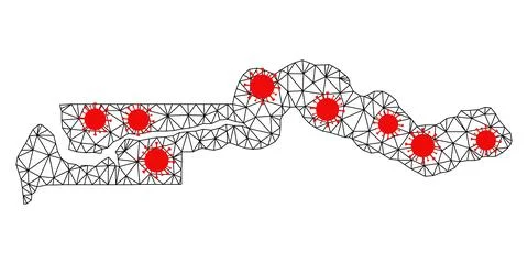 Network Polygonal Map of the Gambia with Red Coronavirus Nodes Stockillustratie