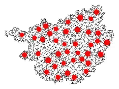 Network Polygonal Map of Guangxi Province with Red Virus Elements Ilustración de archivo