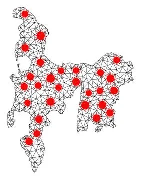 Network Polygonal Map of Hamilton Island with Red Infectious Elements イラスト素材