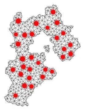 Network Polygonal Map of Hebei Province with Red Coronavirus Elements Ilustración de archivo