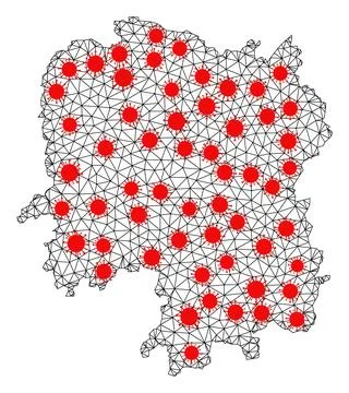 Network Polygonal Map of Hunan Province with Red Covid Elements Stock Illustration