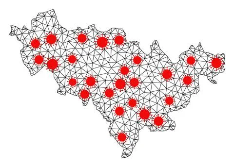Network Polygonal Map of Jilin Province with Red Covid Elements Stock Illustration