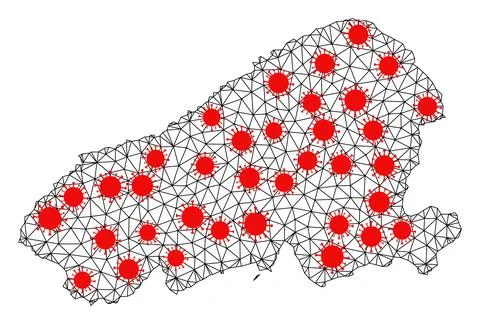 Network Polygonal Map of Kahoolawe Island with Red Infectious Nodes Illustrazione stock